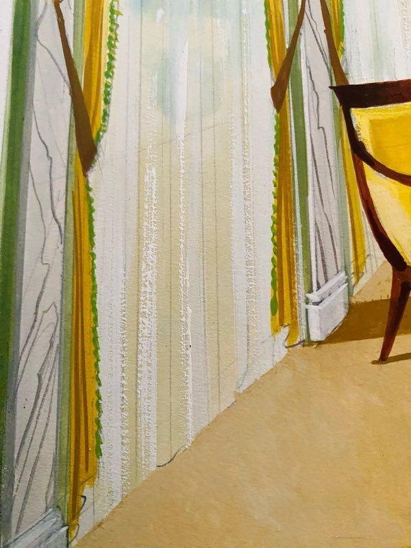 Ancienne aquarelle décor intérieur Palais Princier Maison Mercier Paris-photo-5