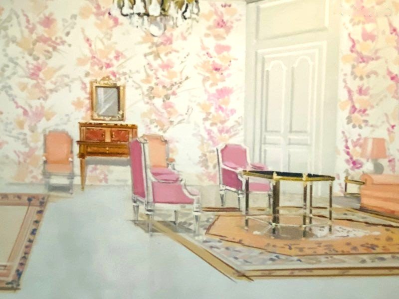 Ancienne aquarelle décoration demeure Princière par Maison Mercier à Paris-photo-4