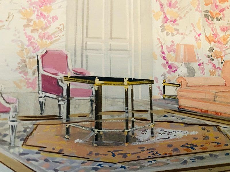 Ancienne aquarelle décoration demeure Princière par Maison Mercier à Paris-photo-3
