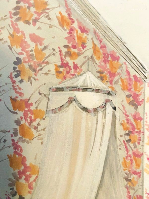 Ancienne aquarelle décoration demeure Princière par Maison Mercier à Paris-photo-5