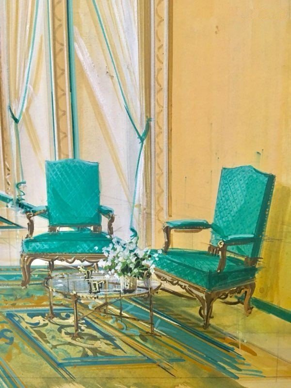 Aquarelle originale Décoration appartement  Prince Khalid Bin Fahad par la Maison Mercier Paris-photo-4