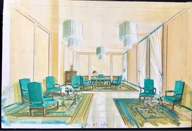 Aquarelle originale Décoration appartement  Prince Khalid Bin Fahad par la Maison Mercier Paris