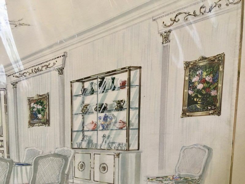 Aquarelle originale pour résidence du Prince Khalid Bin Fahad par Maison Mercier à Paris-photo-4