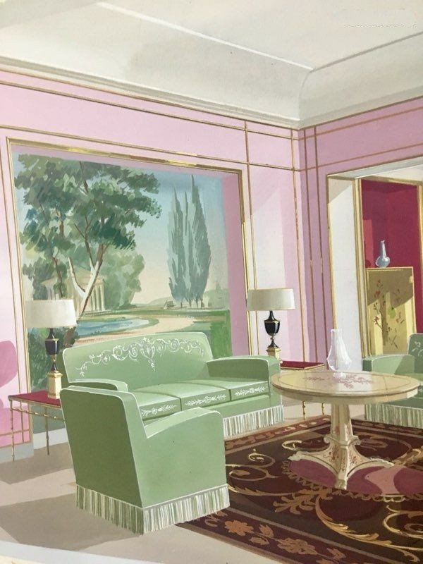 Original Watercolor For The Residence Of Prince Khalid Bin Fahad By Maison Mercier In Paris-photo-3