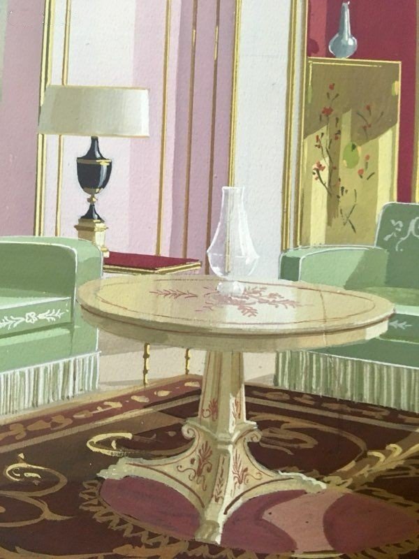 Original Watercolor For The Residence Of Prince Khalid Bin Fahad By Maison Mercier In Paris-photo-4