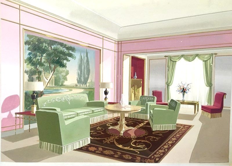 Original Watercolor For The Residence Of Prince Khalid Bin Fahad By Maison Mercier In Paris