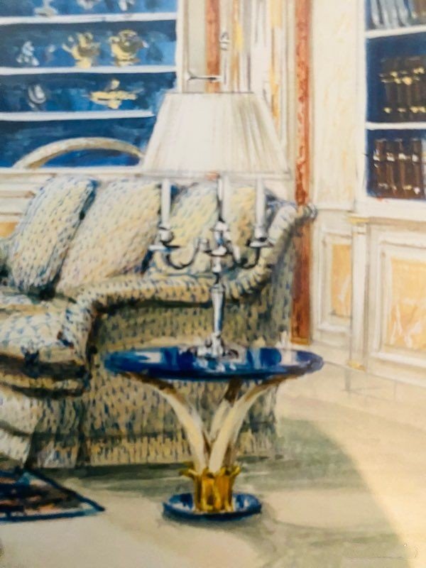 Antique Watercolor Decoration Of The Residence Of Prince Khalid Bin Fahad By Maison Mercier In Paris-photo-4