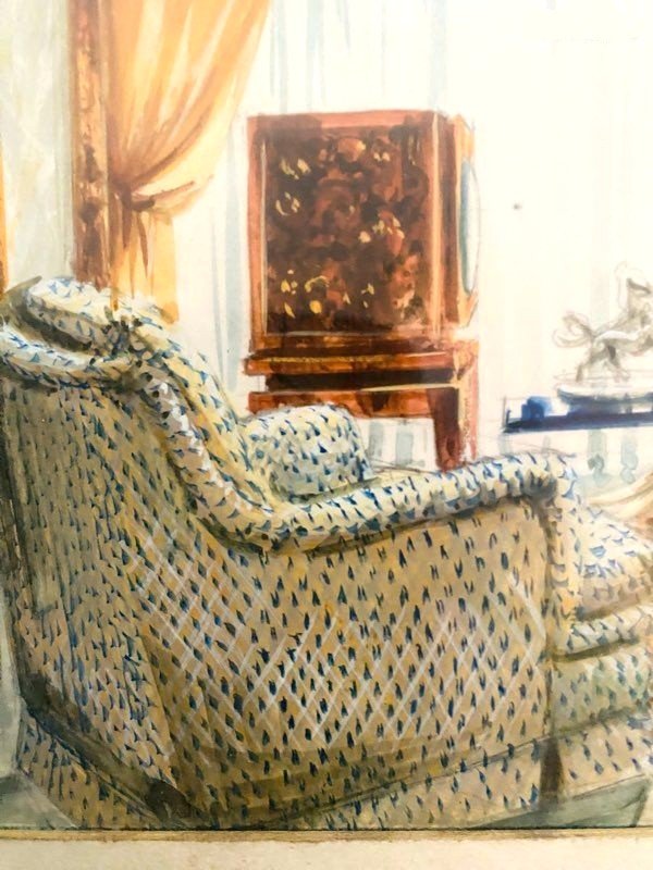 Antique Watercolor Decoration Of The Residence Of Prince Khalid Bin Fahad By Maison Mercier In Paris-photo-1