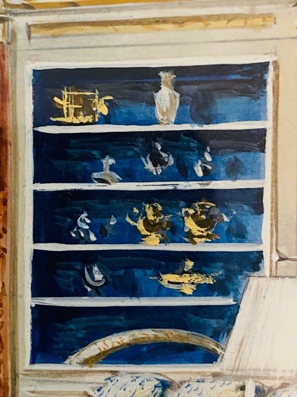 Antique Watercolor Decoration Of The Residence Of Prince Khalid Bin Fahad By Maison Mercier In Paris-photo-3