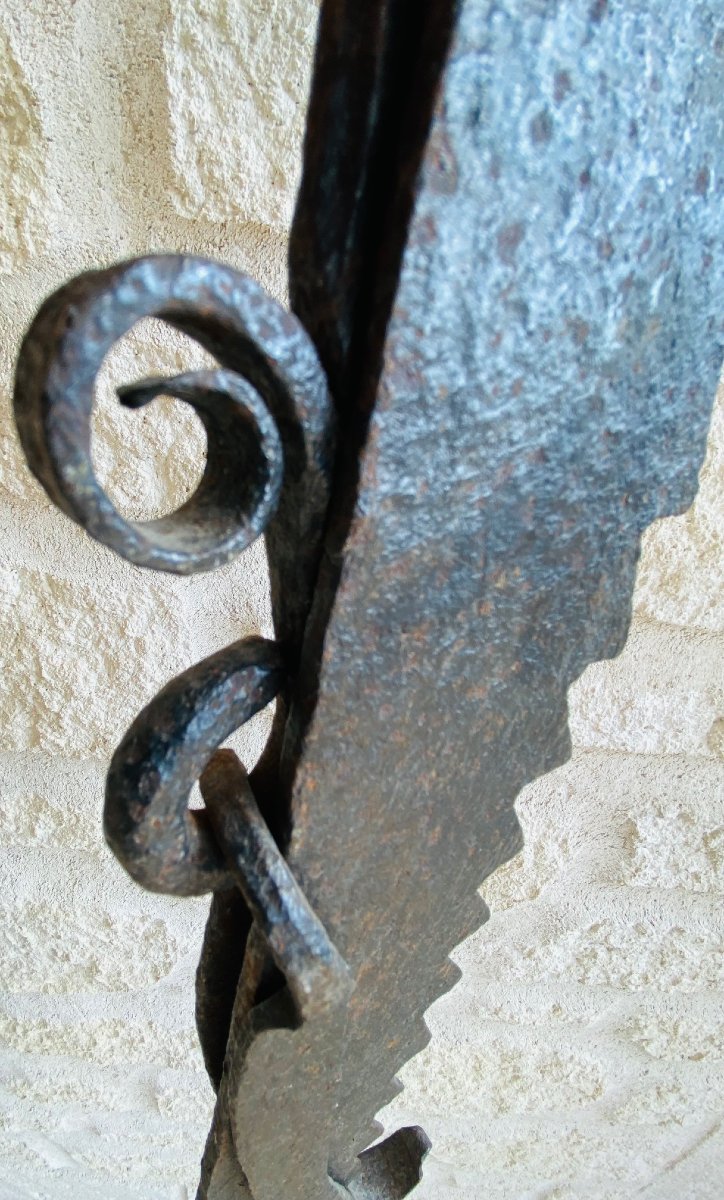 Crémaillère de cheminée en fer forgé d'époque 17ème siècle - Croix de Lorraine-photo-6