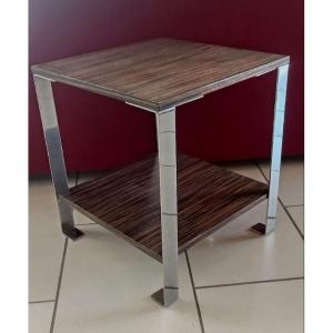 Table basse ou bout de canapé en bois de Zebrano et chrome années 70