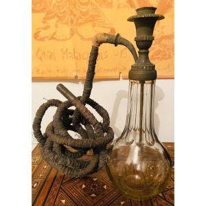 Narguilé chicha cristal et bronze époque 19ème siècle
