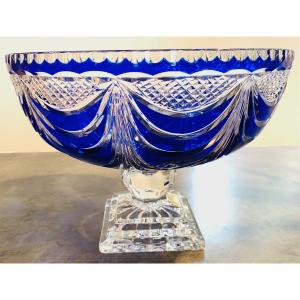 Large Cobalt Blue Chased Crystal Bowl Circa 1960 Lemberg Crystal Works