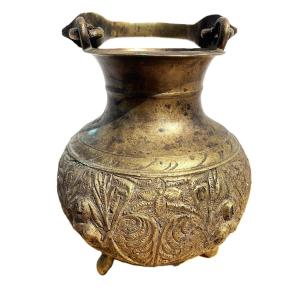 Pot LOTA ancien Inde ou SRI LANKA en bronze - Pot à anse de cérémonies