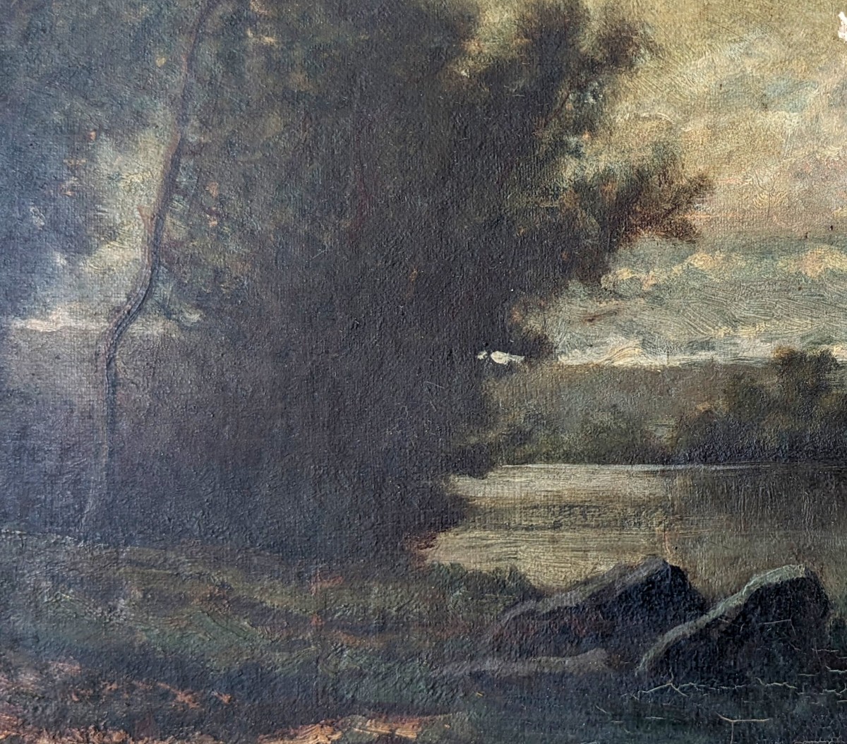 Night River Landscape - French School, Mid-19th Century, Oil On Cardboard (13.3" X 20.4")-photo-4