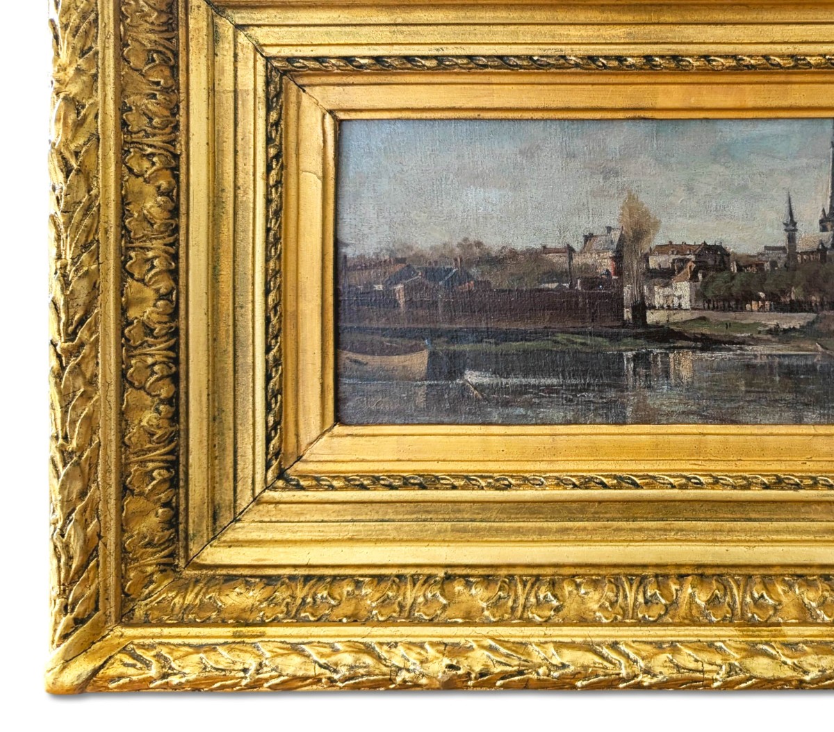 Édouard Lobjoy - Berges de l’Yonne à Auxerre, huile sur toile, signé (fin XIXᵉ s)-photo-3