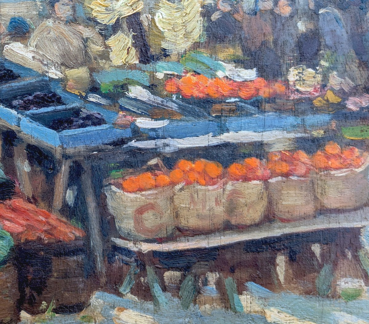 Early 20th Century, Market Scene, Oil On Wood Panel-photo-4