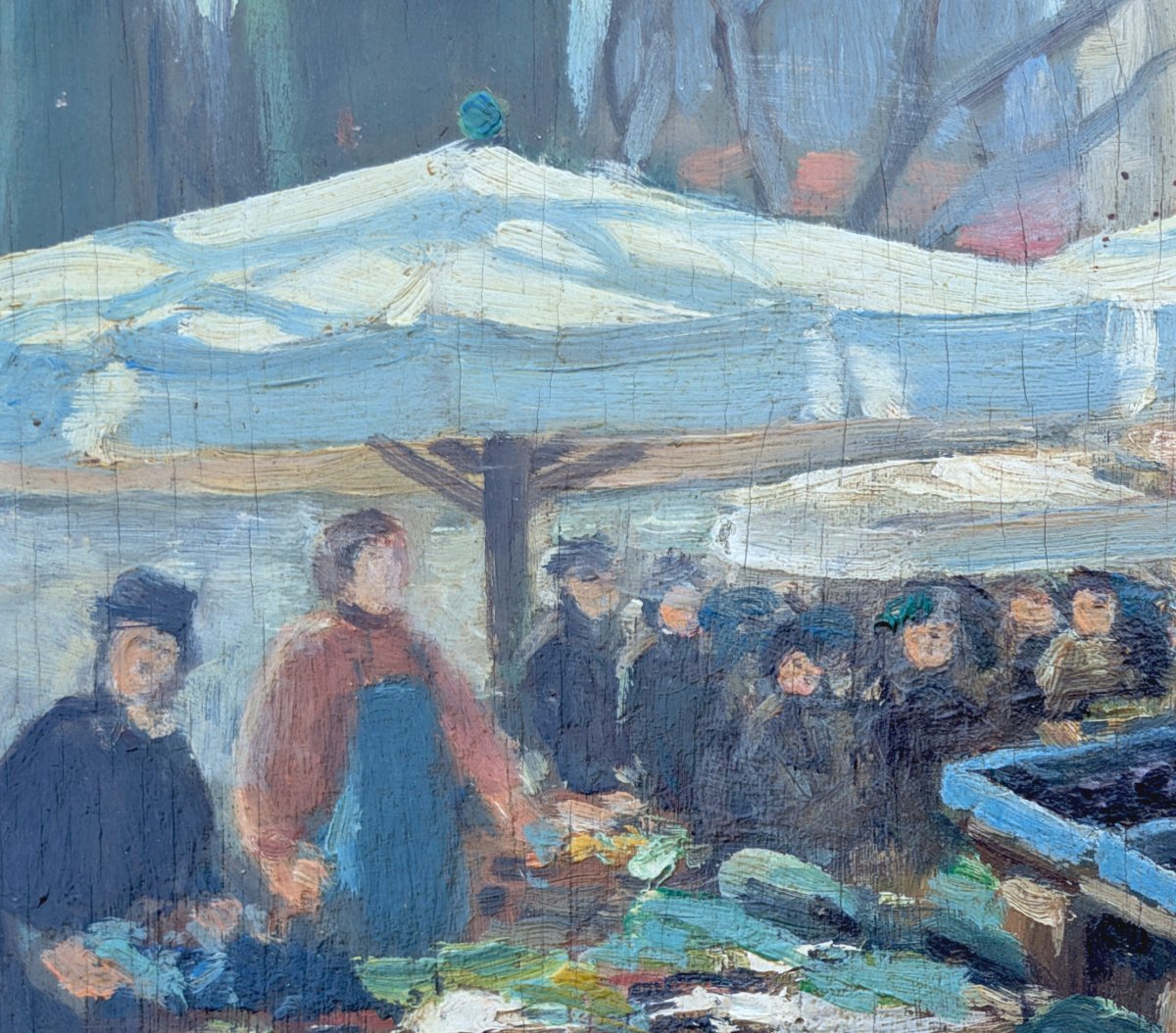 Early 20th Century, Market Scene, Oil On Wood Panel-photo-1
