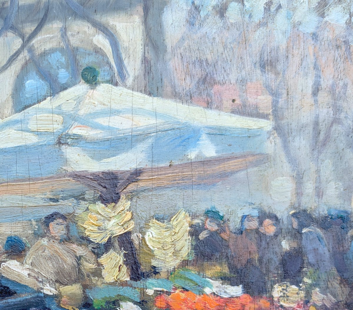 Early 20th Century, Market Scene, Oil On Wood Panel-photo-2