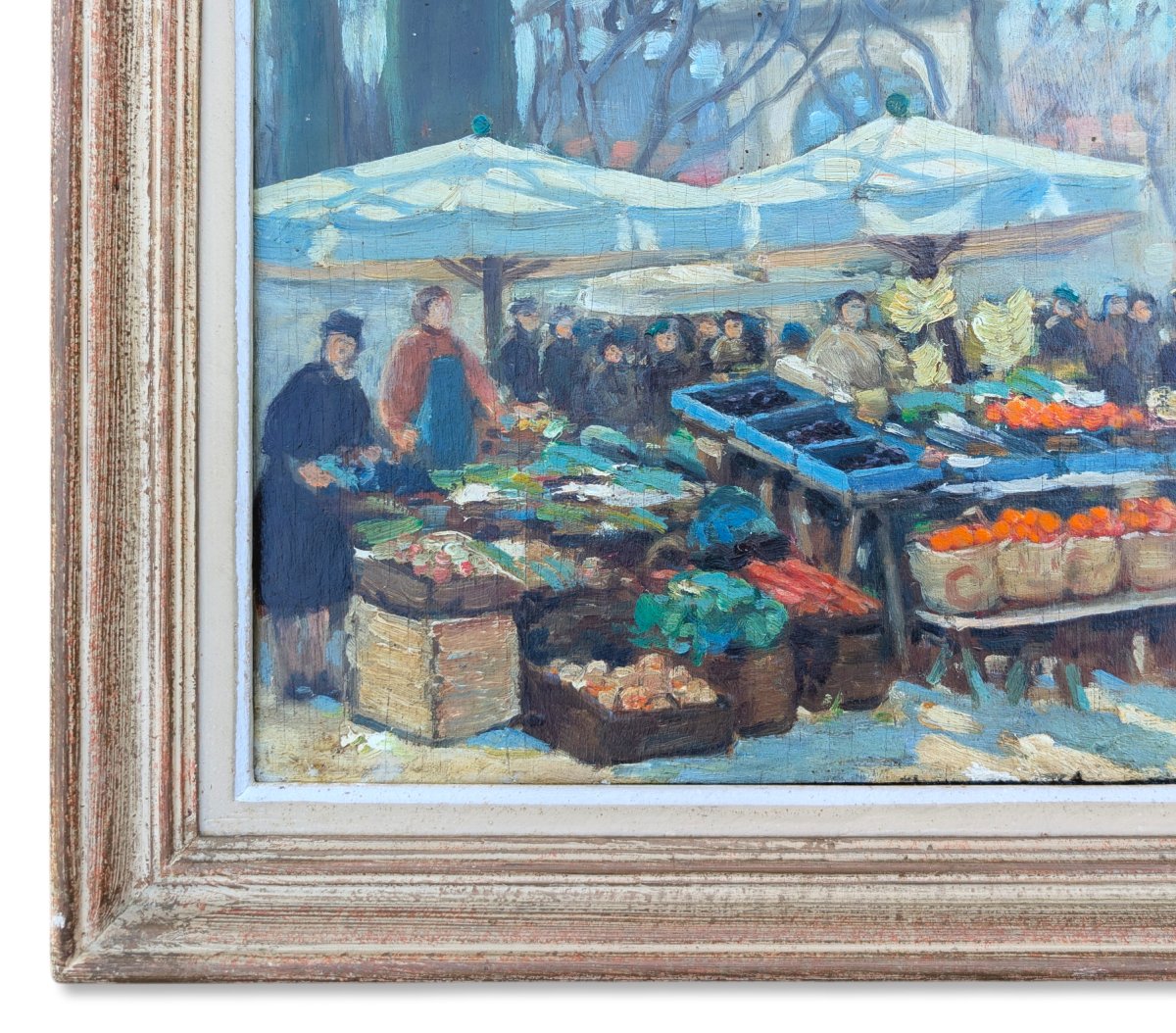 Early 20th Century, Market Scene, Oil On Wood Panel-photo-3