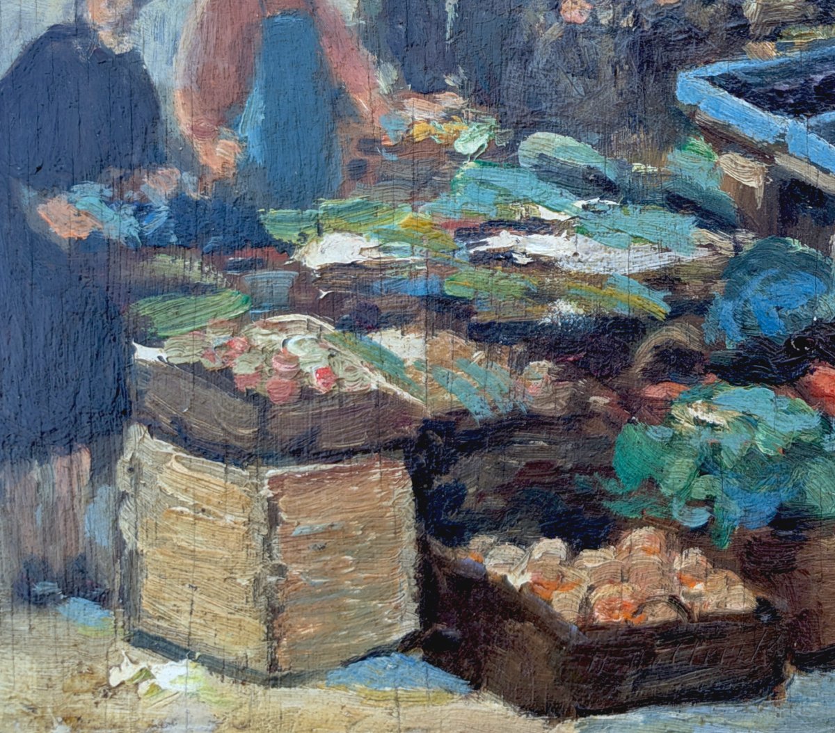 Early 20th Century, Market Scene, Oil On Wood Panel-photo-4