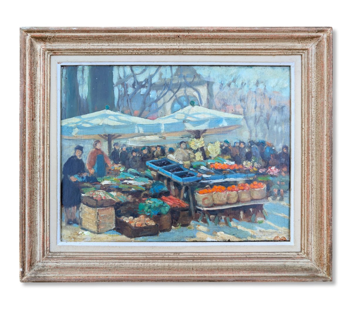 Early 20th Century, Market Scene, Oil On Wood Panel