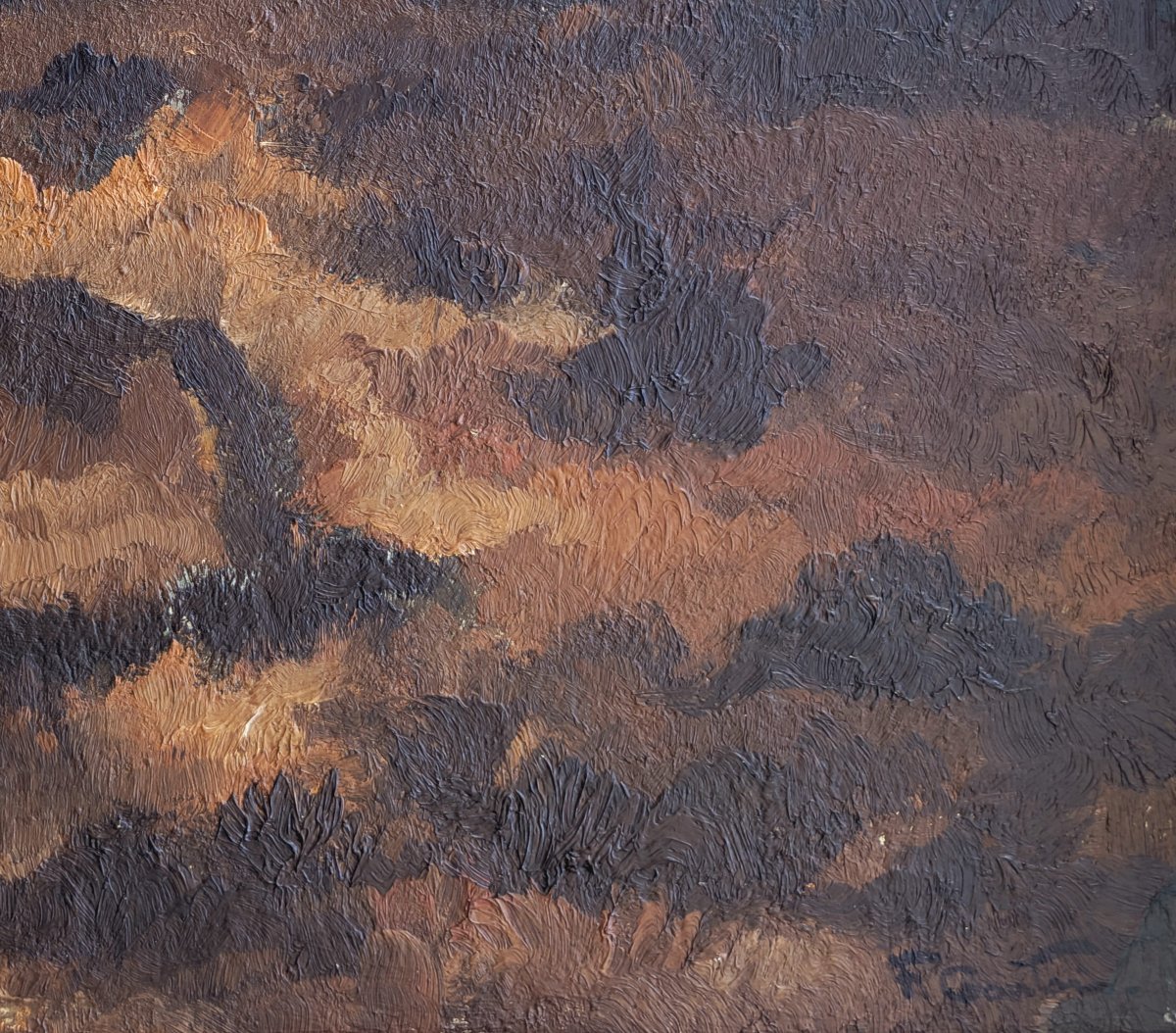 Painting, Landscape On Canvas, "before The Storm," Early 20th Century, Signed F. Gantois-photo-4