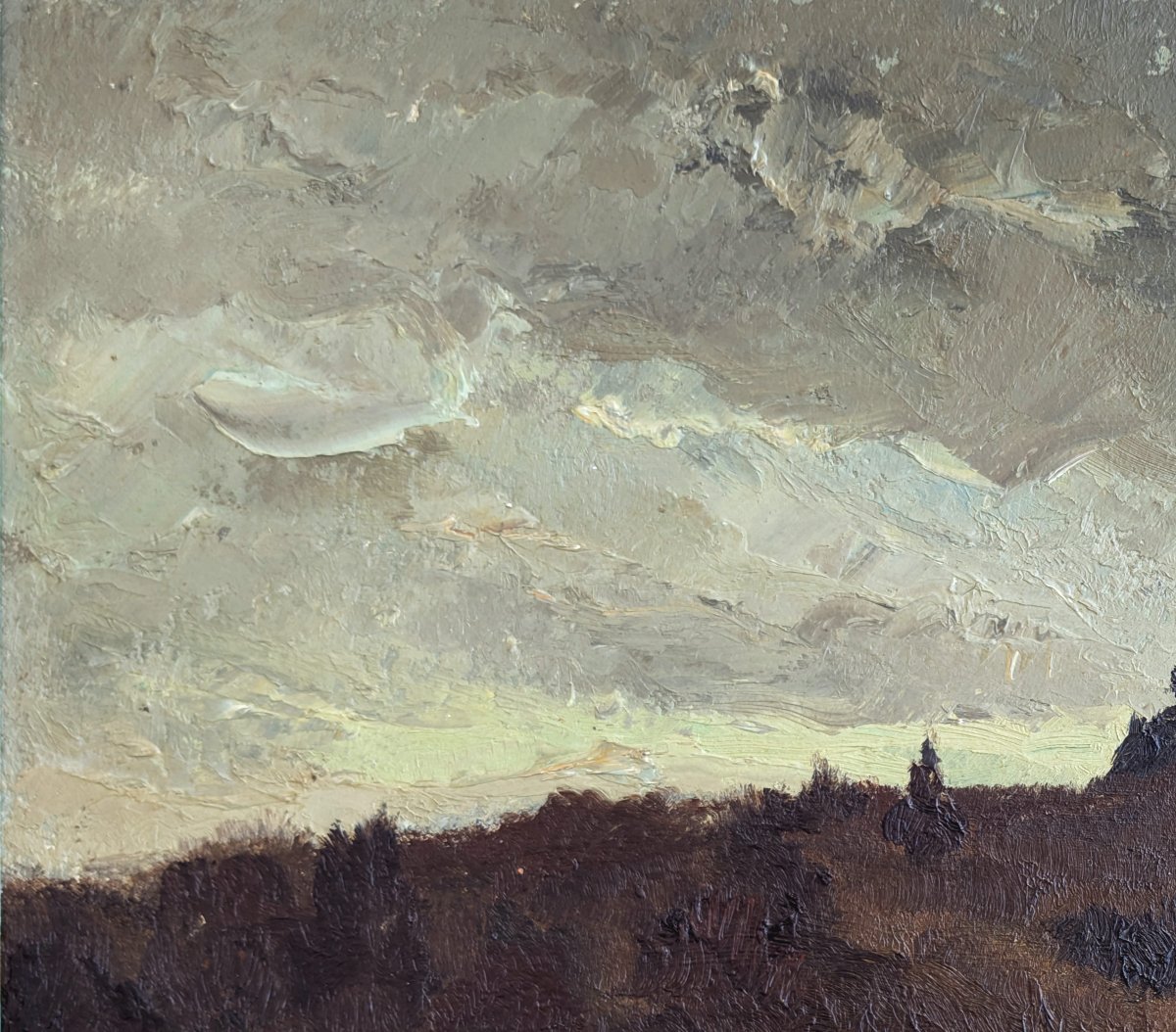 Painting, Landscape On Canvas, "before The Storm," Early 20th Century, Signed F. Gantois-photo-3