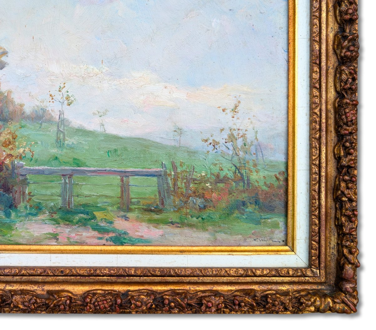Paysage, vue de campagne, huile sur panneau, signée Xavier Wurth (1869-1933) et daté 1895-photo-3
