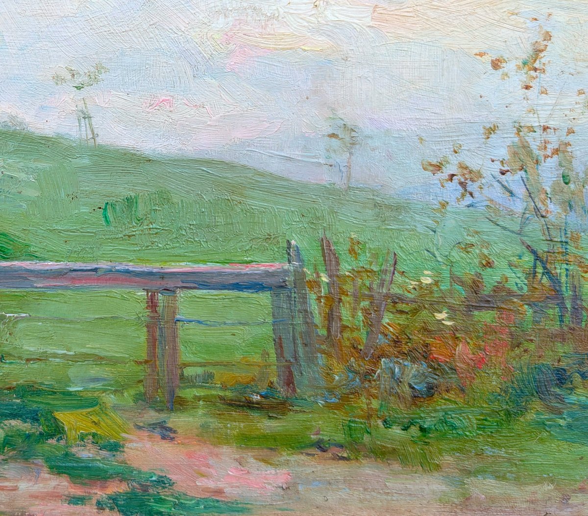 Paysage, vue de campagne, huile sur panneau, signée Xavier Wurth (1869-1933) et daté 1895-photo-1