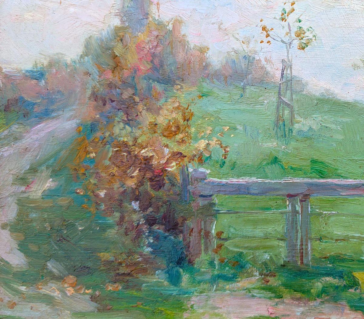 Paysage, vue de campagne, huile sur panneau, signée Xavier Wurth (1869-1933) et daté 1895-photo-4