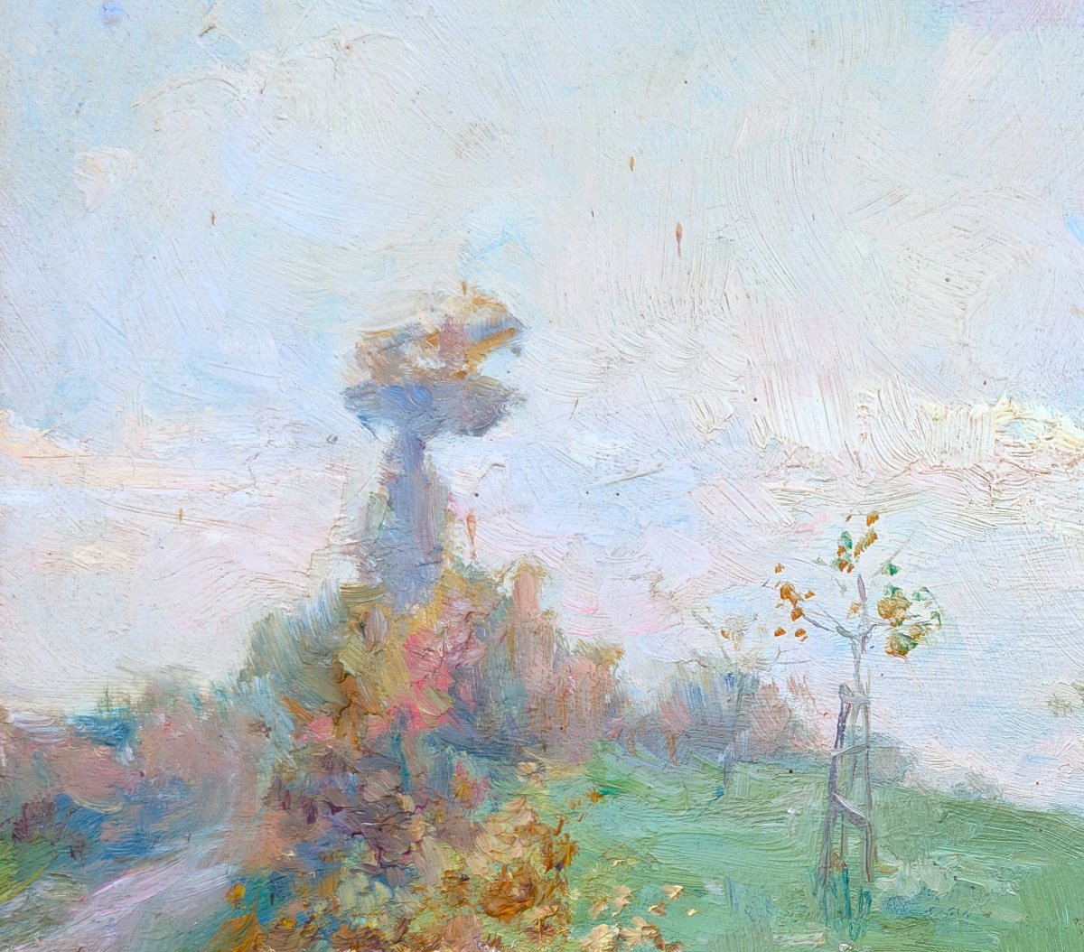Paysage, vue de campagne, huile sur panneau, signée Xavier Wurth (1869-1933) et daté 1895-photo-5