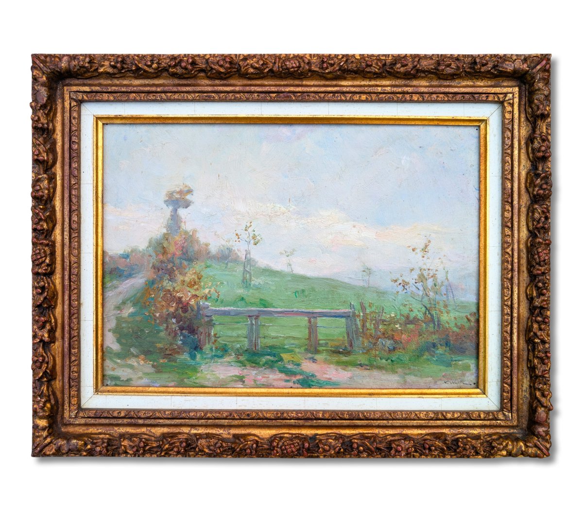 Paysage, vue de campagne, huile sur panneau, signée Xavier Wurth (1869-1933) et daté 1895