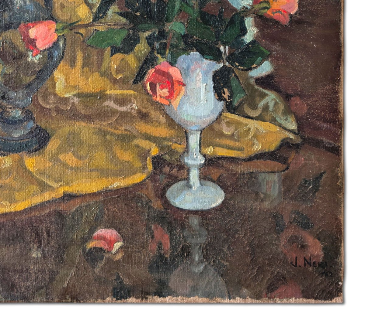Antique Painting, Still Life, Fine Art, 20th-century Oil On Canvas Signed By J. Neri. -photo-3