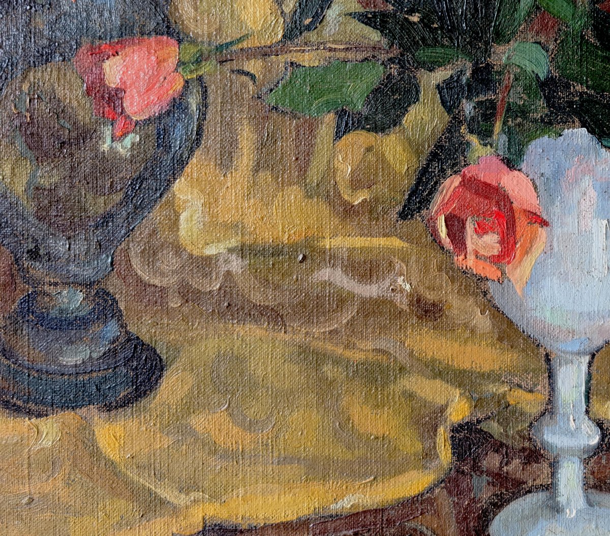 Antique Painting, Still Life, Fine Art, 20th-century Oil On Canvas Signed By J. Neri. -photo-1