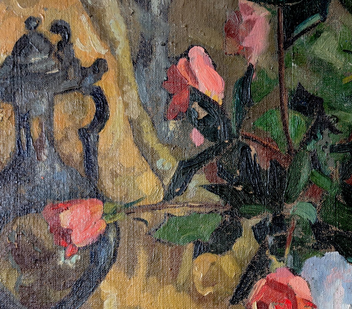 Antique Painting, Still Life, Fine Art, 20th-century Oil On Canvas Signed By J. Neri. -photo-3