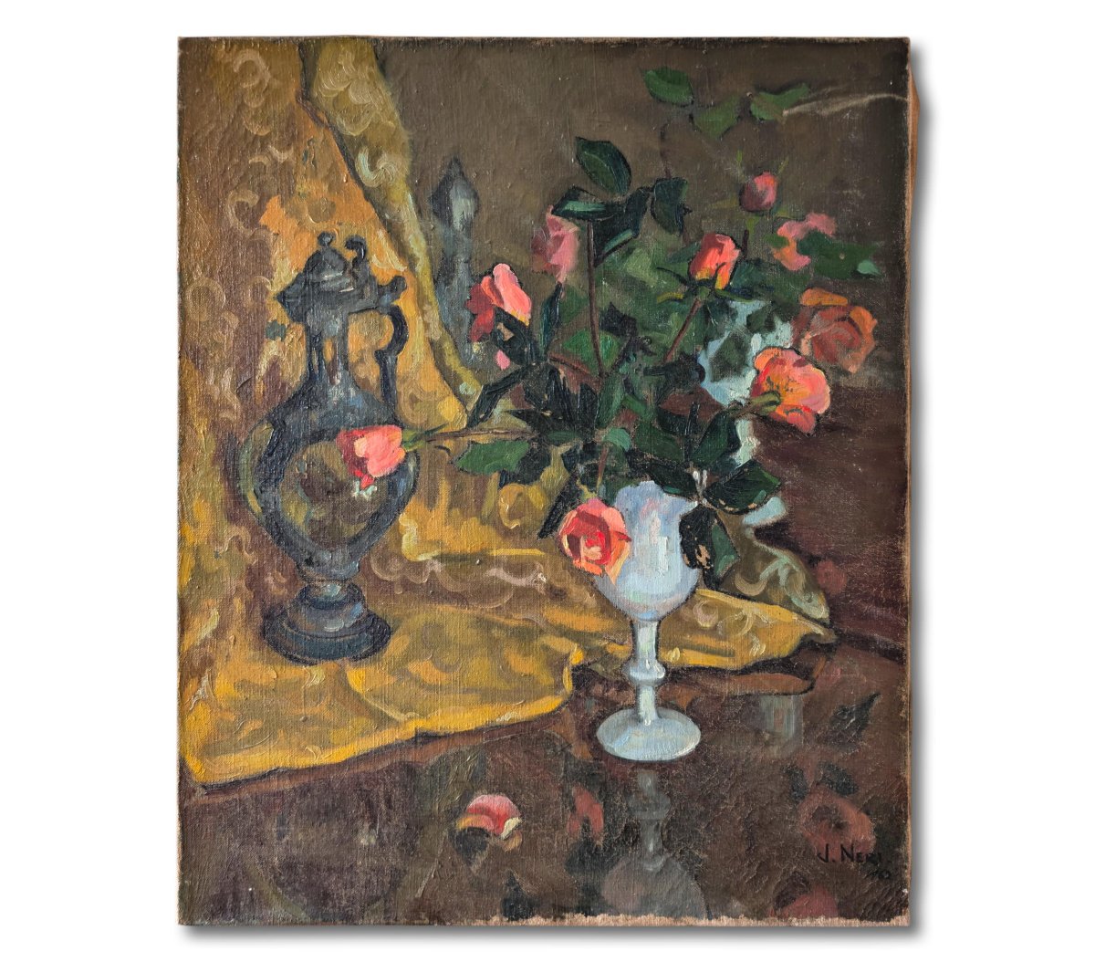 Antique Painting, Still Life, Fine Art, 20th-century Oil On Canvas Signed By J. Neri. 