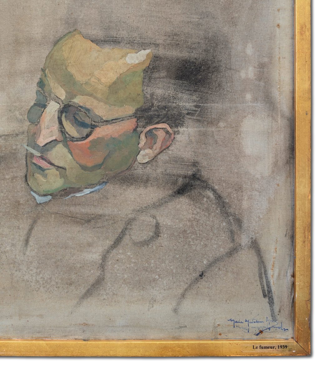 *the Smoker*, Oil On Canvas, Portrait Signed By Marie-madeleine Masson (1901–1977)-photo-3