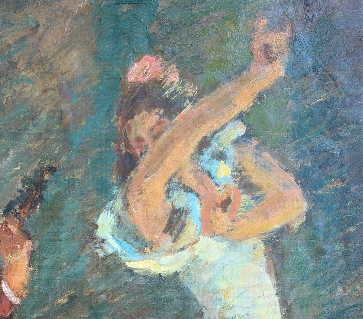 Carmen Amaya On Stage, Oil On Canvas, Signed On The Back-photo-1