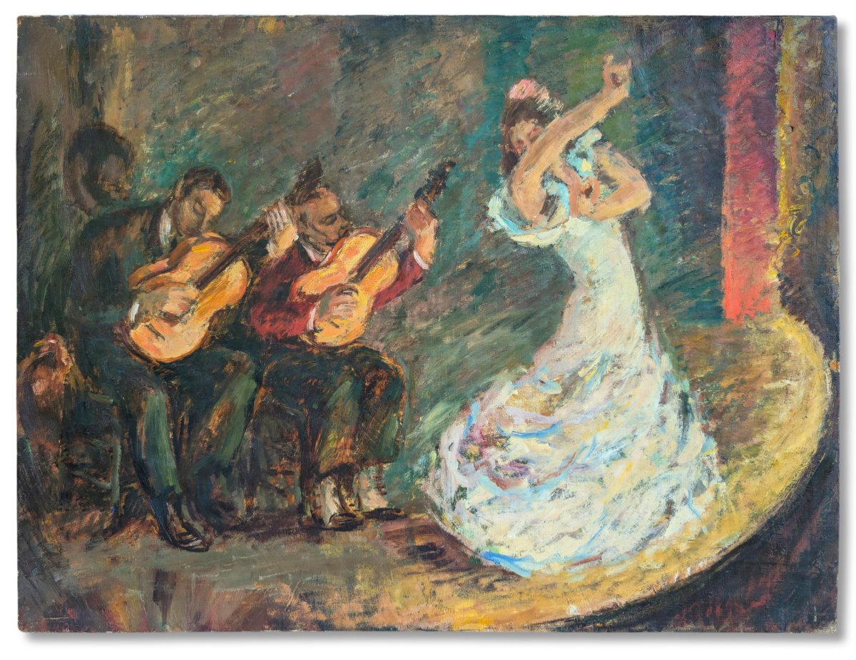 Carmen Amaya On Stage, Oil On Canvas, Signed On The Back