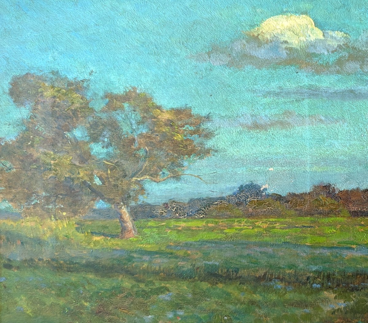 Peinture, paysage, vue de campagne, signée Jean René Bellecour (1874–1955) et daté 1908-photo-3