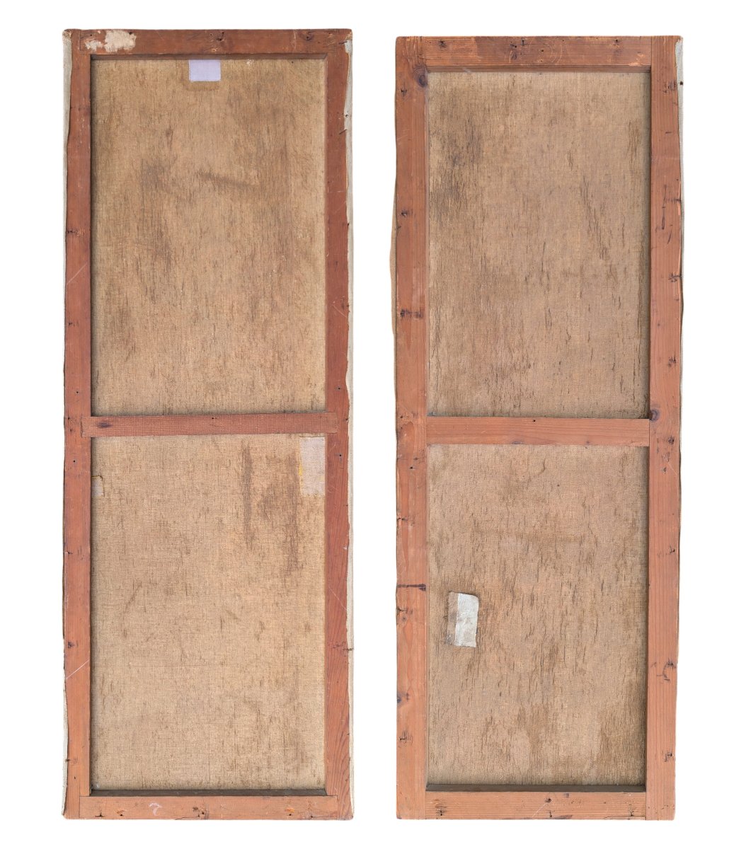 Pair Of Large Decorative Panels Depicting Roses, Oil On Canvas, Late 19th Century-photo-2