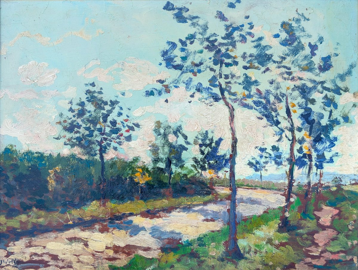 Paysage arborée -  Huile sur panneau monogrammée José Wolff (1885–1964)-photo-4