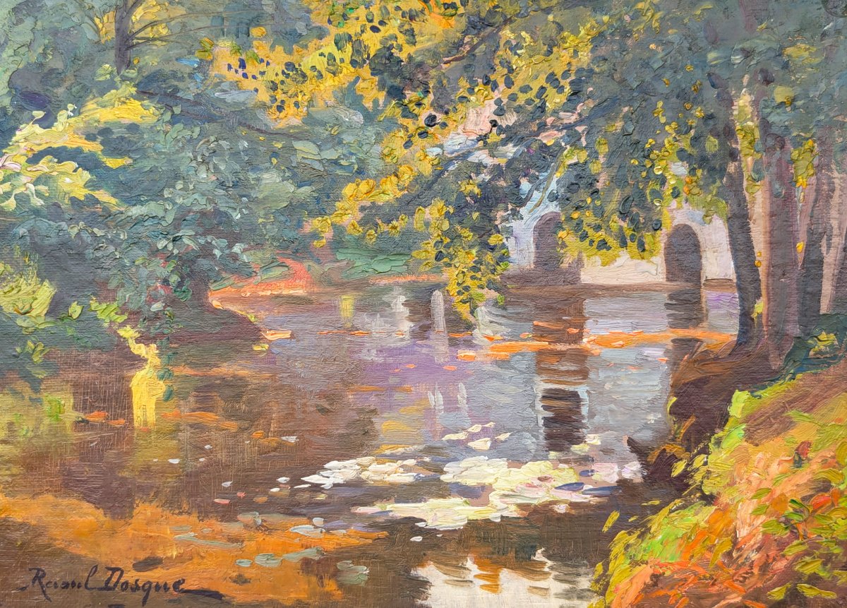 Moulin Noir, paysage du Médoc, Huile sur toile du XXe siècle de Raoul P. T. Dosque (1860–1937)-photo-5