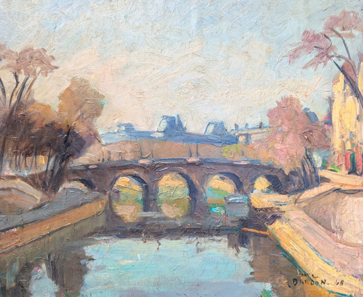 The Quays Of Paris - Oil On Panel, Signed Marc Bardon (19th–20th Century)-photo-7