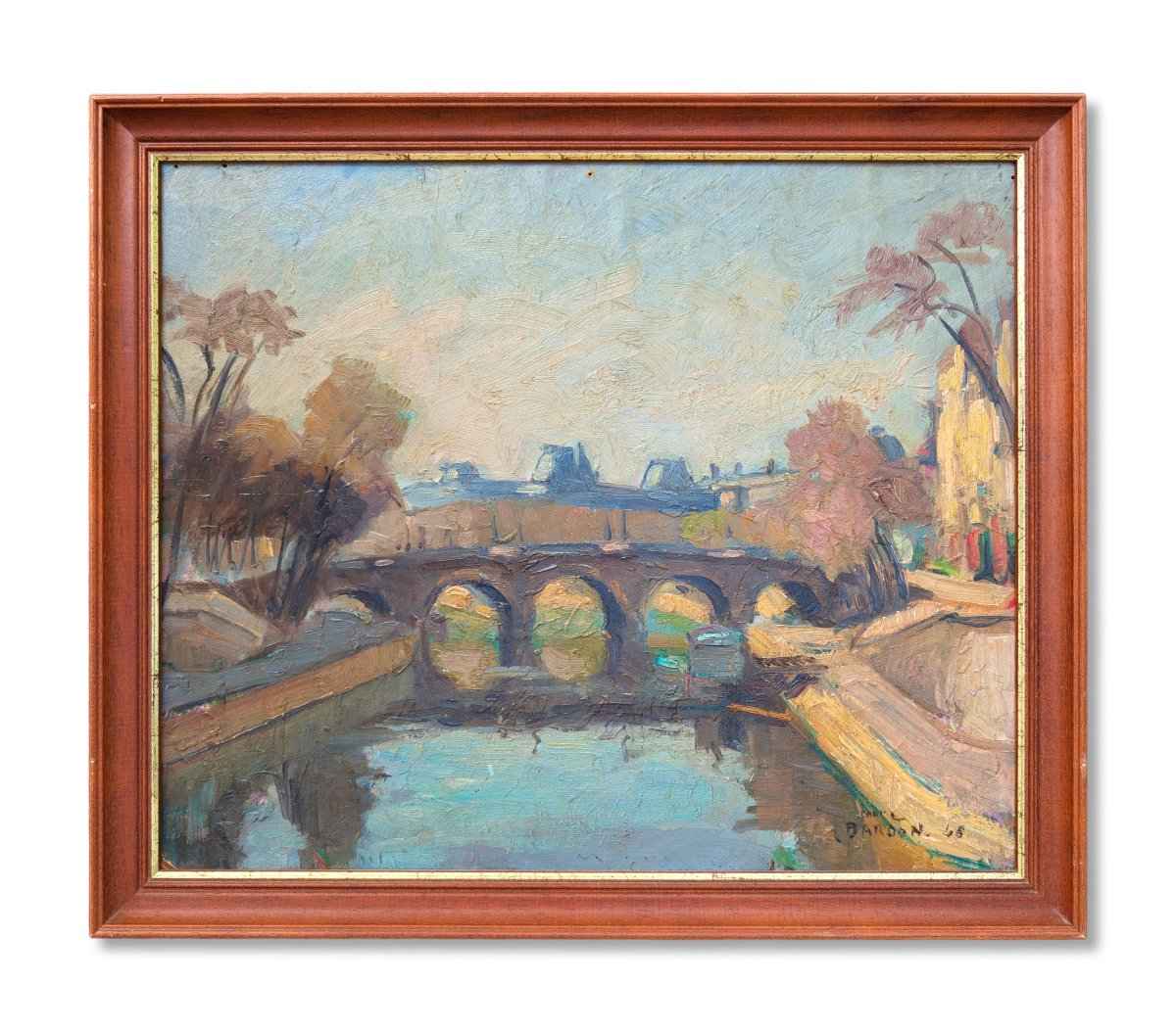 The Quays Of Paris - Oil On Panel, Signed Marc Bardon (19th–20th Century)
