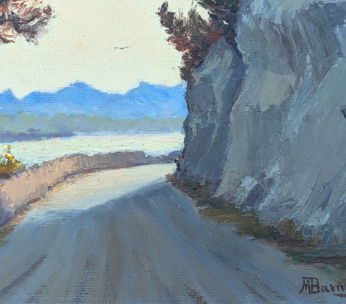 La Côte, huile sur panneau, circa 1950, signée M. Barmain (XXe siècle)-photo-2