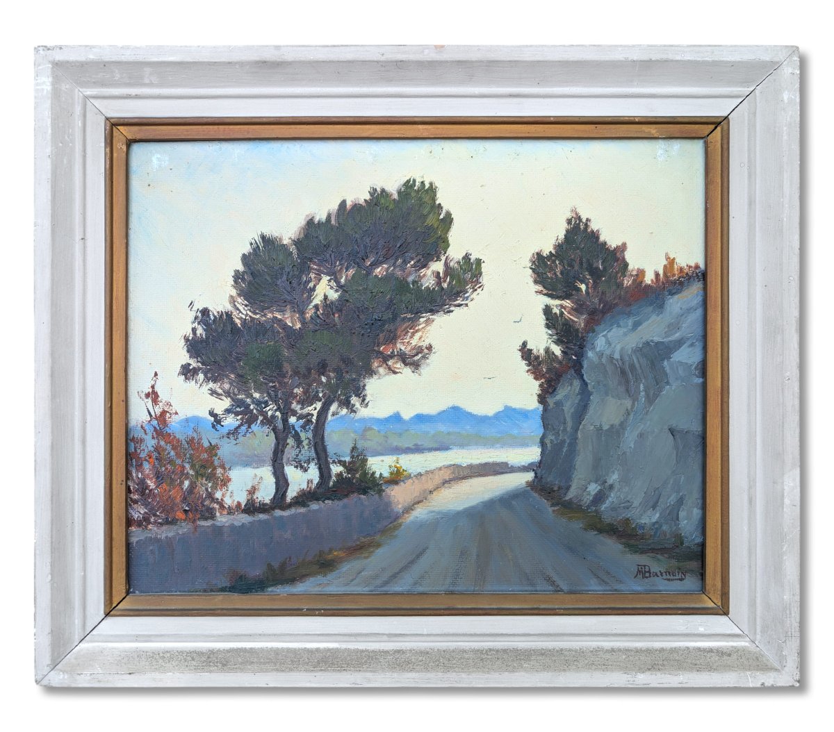 La Côte, huile sur panneau, circa 1950, signée M. Barmain (XXe siècle)
