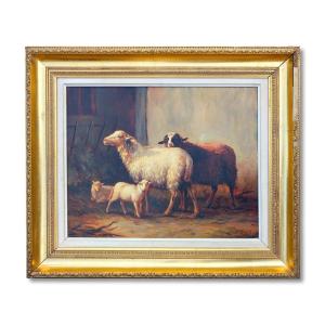 Signed Wildlife Painting - Sheep At The Sheepfold