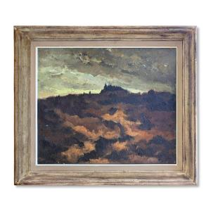 Painting, Landscape On Canvas, "before The Storm," Early 20th Century, Signed F. Gantois
